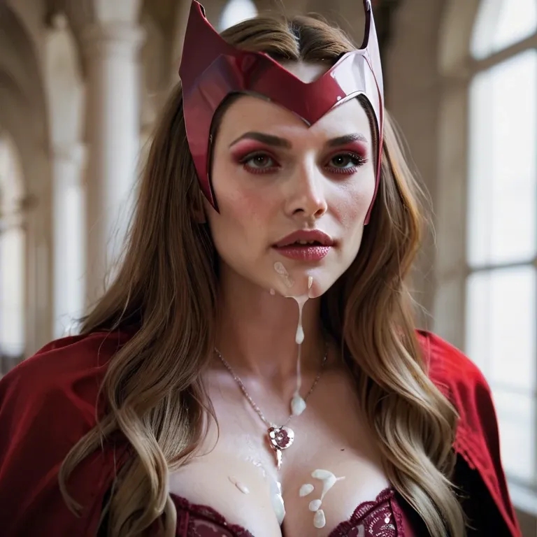 Marvels Scarlet witch with with cum on her face and boobs out, Elizabeth Olsen