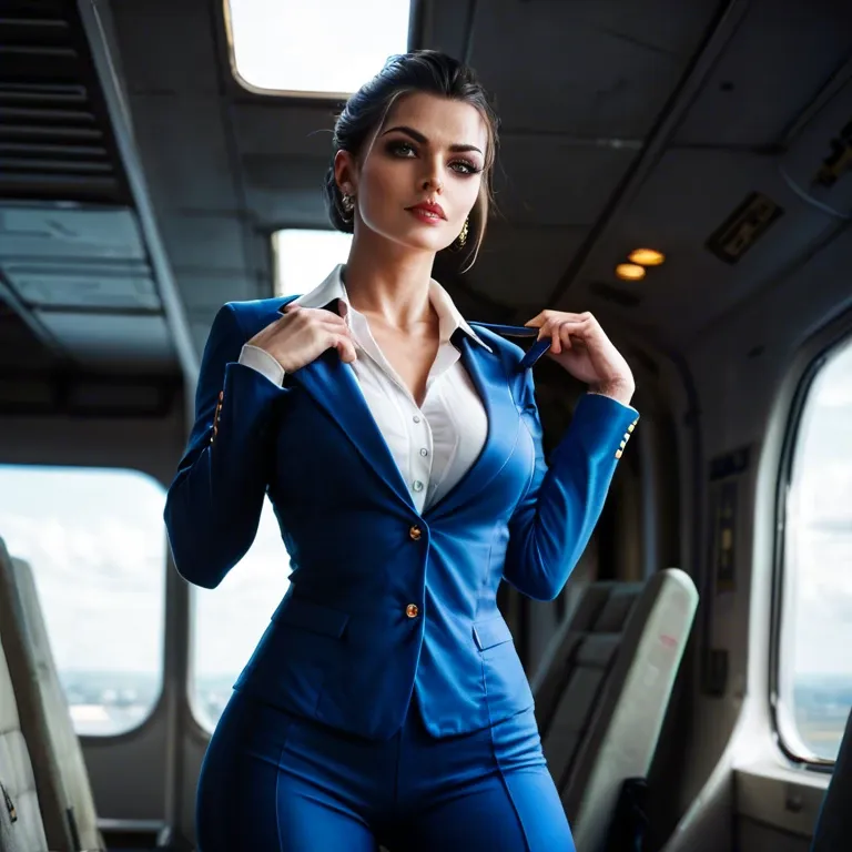 Sexy fit, 18 yo, flight attendant, sexy outfit, location: plane, getting touched