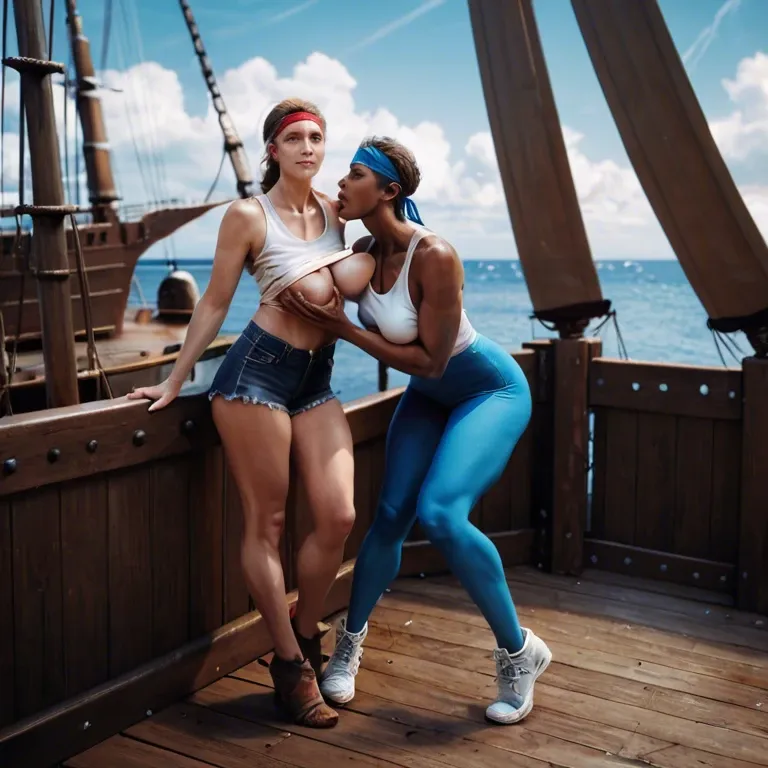 2girl, , , , scar across eye,footwear,saggy breast,ship,hold neck, cheekbones,thin ankle,saggy boobs,breast sucking,dark-skinned, tight tank top,blue stockings,headband,bra lift,white sneakers, sundress,knee socks,bdsm choker,wet panties,platform heels, red sweater,lace bra,bracelets,lace thong,white sneakers, shower, river, throne room, gag, lara croft, wonder woman