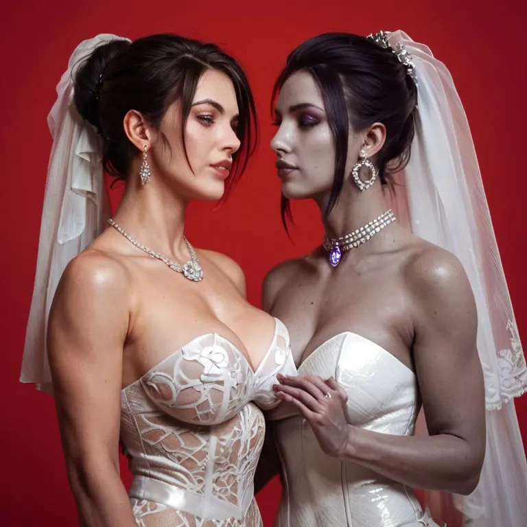 2girl, , , , thin nose,good hands,medium boobs,thin waist,grey skin, megumi,finger on lips,perky tits,red background,purple necklace, wedding dress,tight fishnets,gold choker,bra,white boots, red sweater,anklets,red sunglasses,highleg leotard,running shoes, outdoor garden, medieval, phone pov, a realistic, night, spider-gwen, rapunzel waifu