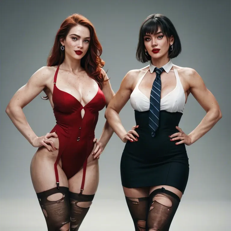 2girl, , , , red lipstick,thin ankle,big tits,very wide hips,free shoulders, cheeks,wrists,medium breasts,hands on hips,necktie, freckled breast,torn thighhighs,big areolae,pec grabbing,knee boots, white sweater,tights,sailor hat,pink panties,ballet shoes, torn skirt,leg warmers,strings,sling bikini,gothic boots, underpants,lace stockings,white panties,low rise thong,platform heels, school uniform, restrained, medieval, super mario, rapunzel waifu