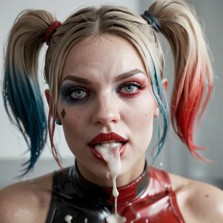 Harley Quinn drinking cum , latex