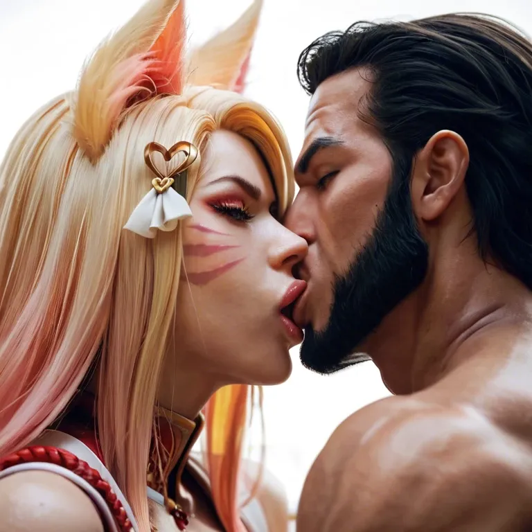 ahri, samurai man , kissing,pussy ,