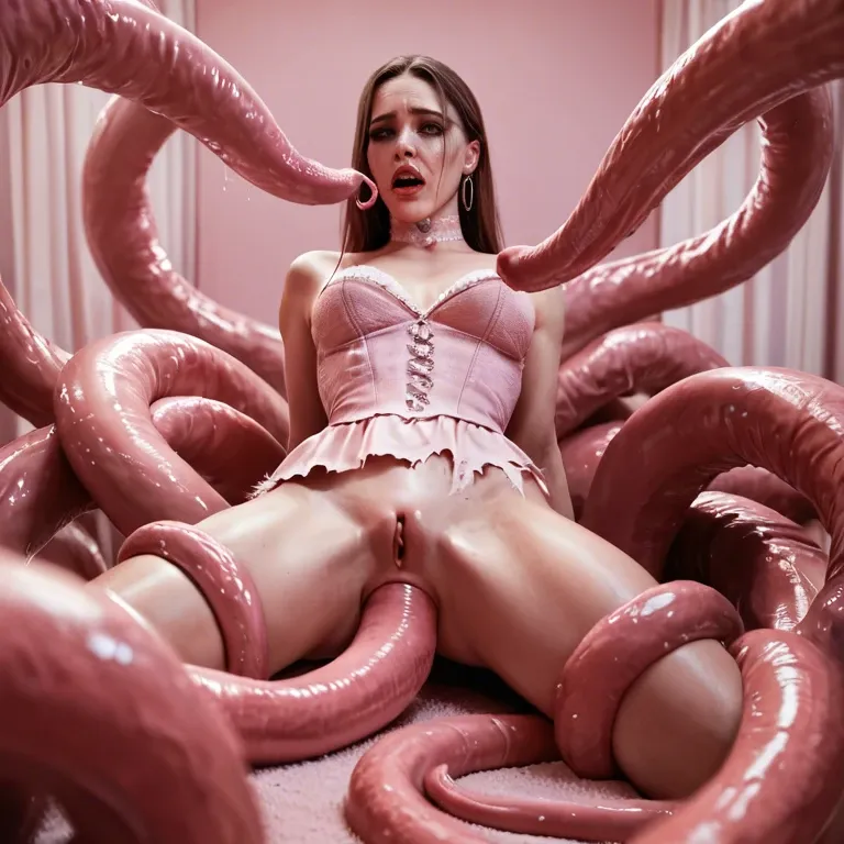 Solo, soft pink room, qute pink dress, sissy, shy, ripped anal, hyper tentacles, forced