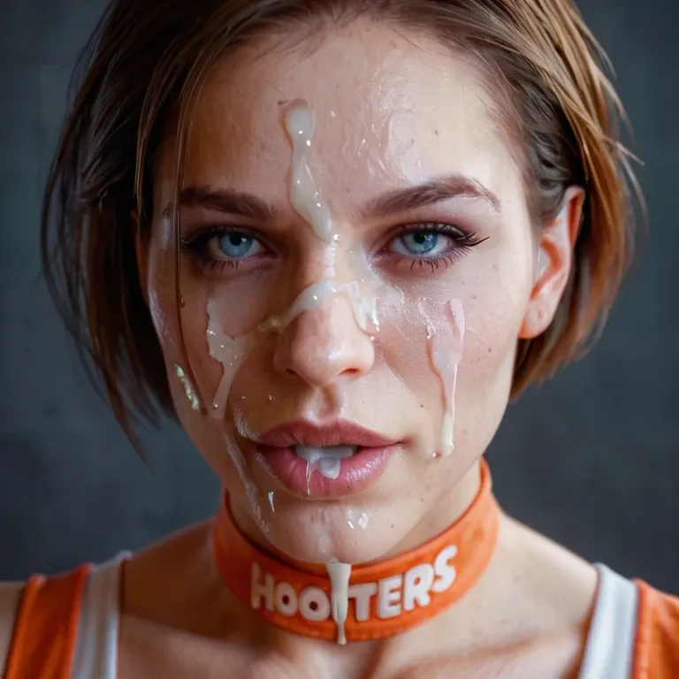 Jill valentine hooters girl outfit, Julia voth, cum facial, extreme close-up, vibrant color grading