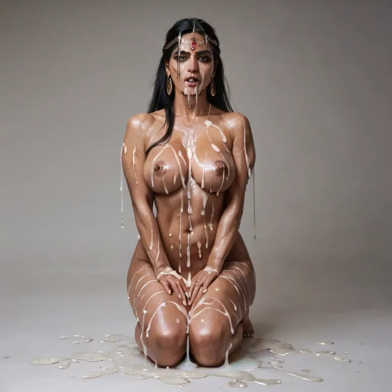 Hindu goddess crying full body  nude from front  big boobs cum covered