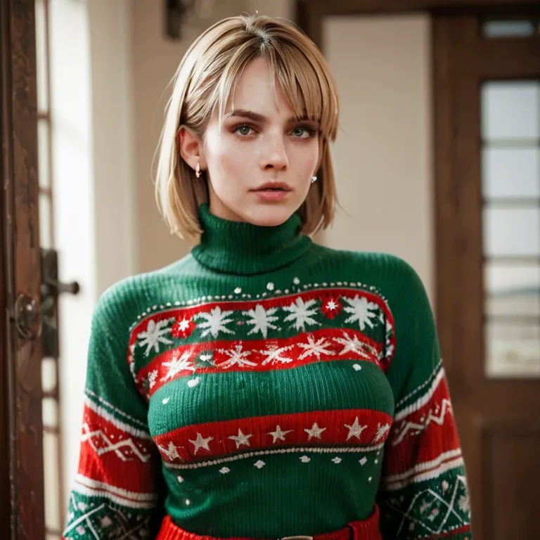 Ashley Graham, resident evil, in an ugly Christmas sweater