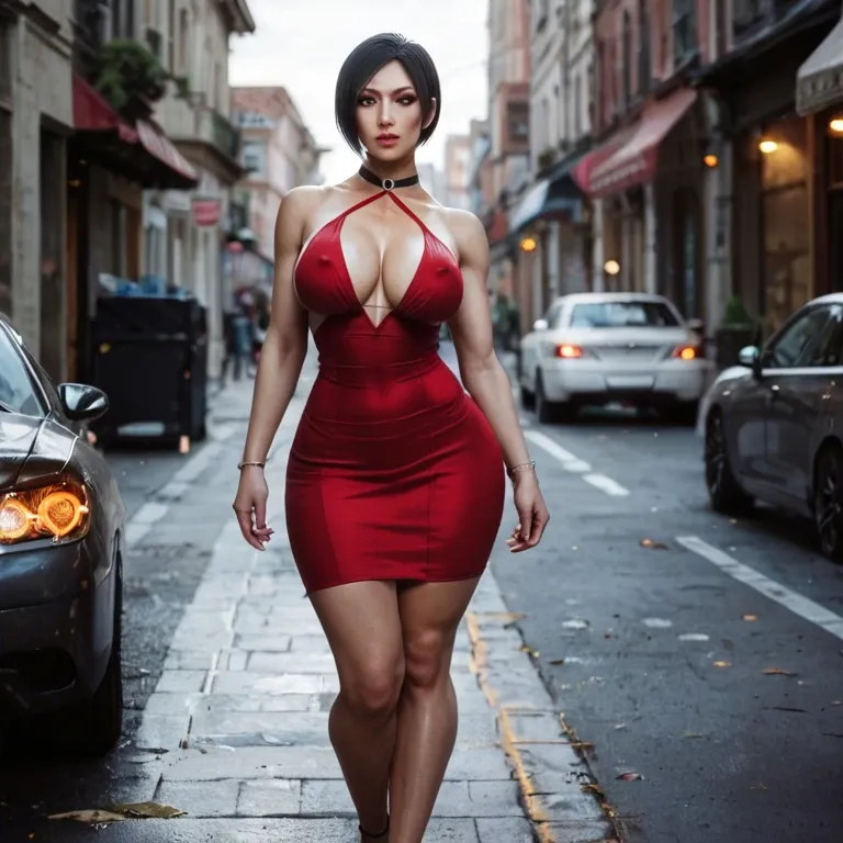 ada wong is a character from resident evil big breasts massive ass red dress, full view