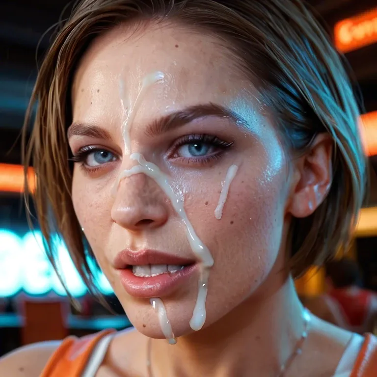 Jill valentine hooters girl outfit, Julia voth, cum facial, extreme close-up, vibrant color grading