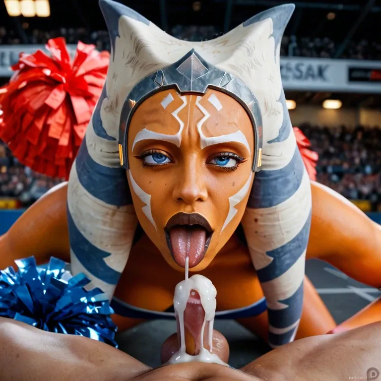 ahsoka Tano, cheerleader, pov ahegao, cum strings, mean aggressive look