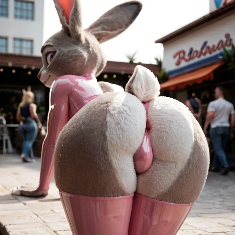 Judy hopps,femboy,lothes,bubble ass,public,pink latex thong,sissy