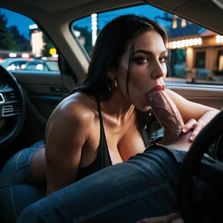 In the forrest, At night, Car, blowjob, curvy, City panorama in the Window, forrest