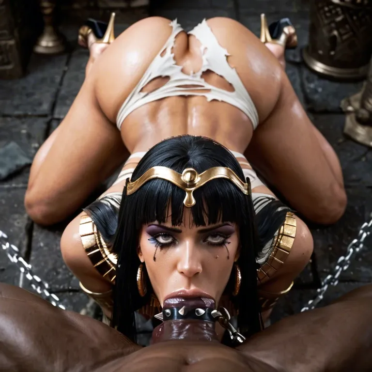 Cleopatra, big tits, captured, ripped cloth, chained, egyptian tomb, monster sex, mummies, spiked penis, forced, butt, high heels, deepthroat, choking, POV