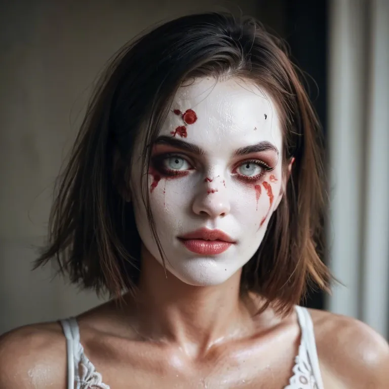 female zombie;white skin;white eyes