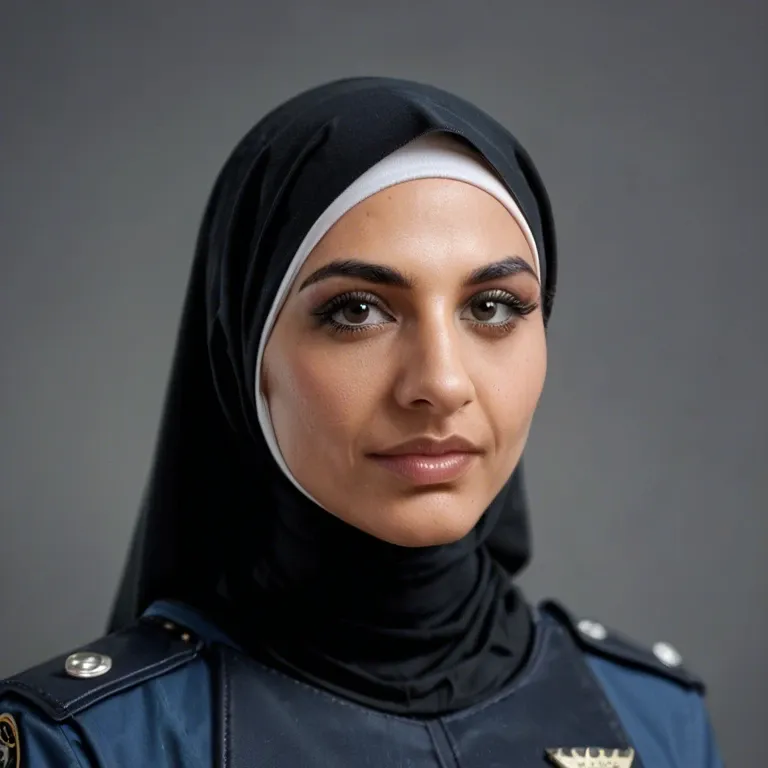 Hijab, policewoman, big tits, old,