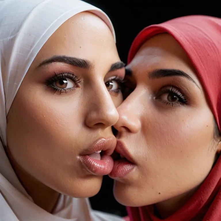 Hijab, hairy balls, close view, ball kiss, beautiful, big lips,