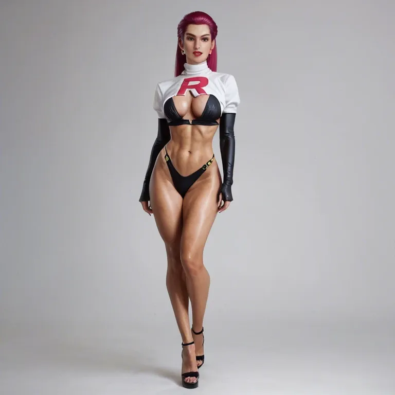 Jessie, pokemon, high detailed face, stylish, perfect body, perfect breasts, standing, full body