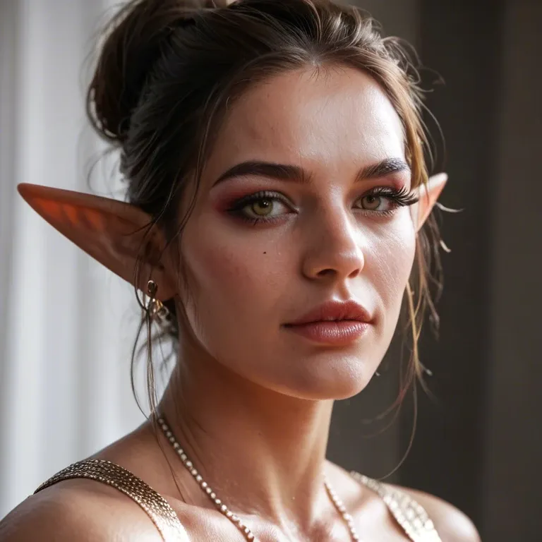 (Best quality details:1.2),realistic,8K UHD,High definition,(1elf girl:1.2),Ultra Detailed,High quality texture,intricate details,detailed texture,finely detailed,high detail,extremely detailed cg,High quality shadow,Detailed beautiful delicate face,Detailed beautiful delicate eyes,Depth of field,Ray tracing,20's,Pretty ,slender face,v1.1:0.6),PureErosFace_V1,,Glow Eyes,blush,glossy lips,perfect body, full view, wide shot, in forest , looking at viewer, beautiful body, chain mail