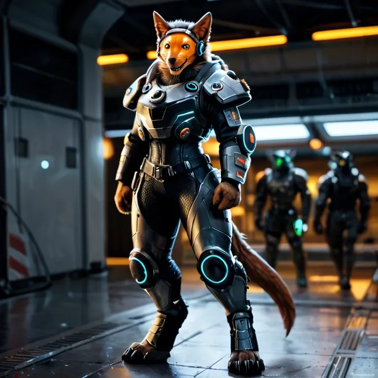 Furry, anthro, full body, Protogens squad, future military armor, black armor