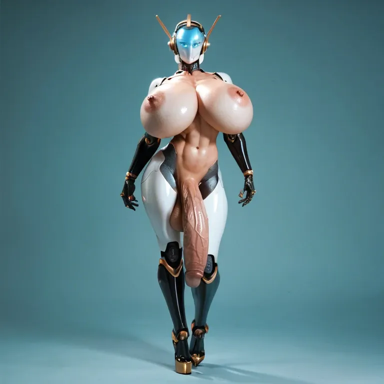 Robot girl, gigantic breasts, gigantic penis, posing, standing, futanari, solo