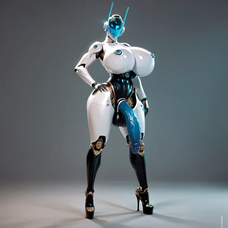 Robot girl, gigantic breasts, gigantic penis, posing, standing, futanari, solo