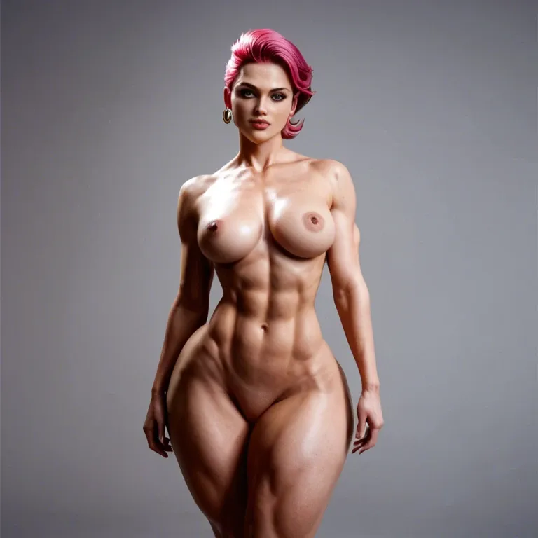 1girl, naked, sexy and beautiful woman,  Helen Parr and Zarya's fusion, full lips, medium breasts, slim waist, wide hips, gigantic hips, colossal hips, huge ass, gigantic ass, thick thigs, colossal thigs, colossal ass, naked, venus hips, bimbo ass, fat hips,  hips bigger than body, ass bigger than body, thigs bigger than body