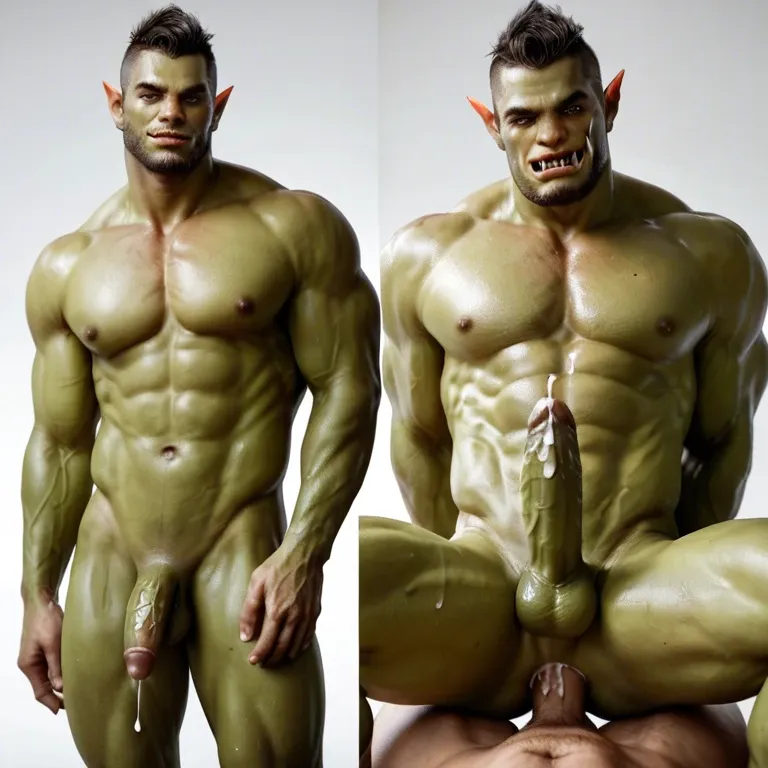 Multiple views, Gay anal, skinny twink, orc, rides  sqatting, muscular robot, cum inside, handsfree cum