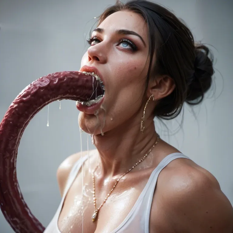 Extreme deep throat, throat bulge, tentacle