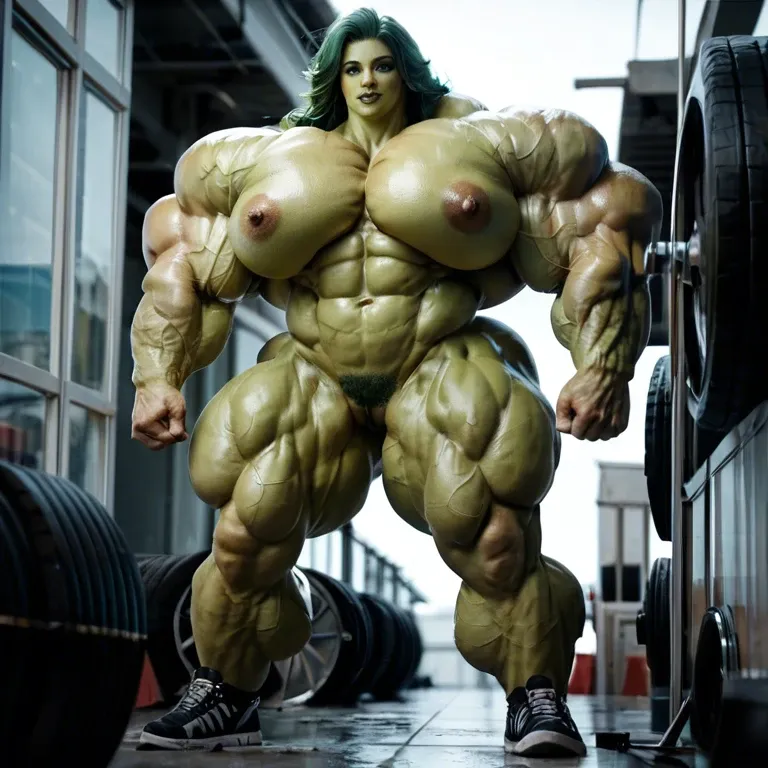 She Hulk, extreme hyper muscles female, massive muscles, hyper gigantic massive muscles, hyper huge massive muscles, massive muscles, hyper gigantic muscles, hyper gigant muscles, hyper giant muscles, hyper muscle tank, pectorales, hairy pussy, lingerie latex