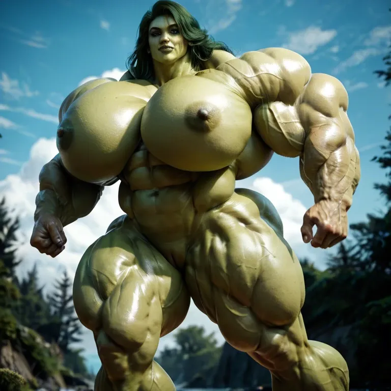 She Hulk, extreme hyper muscles female, massive muscles, hyper gigantic massive muscles, hyper huge massive muscles, massive muscles, hyper gigantic muscles, hyper gigant muscles, hyper giant muscles, hyper huge muscular, nude