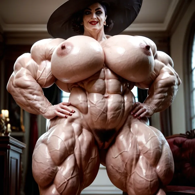 alcina dimitrescu, hyper massive muscles female, massive muscles, hyper gigantic massive muscles, massive muscles, hyper gigantic muscles, hyper gigant muscles, hyper giant muscles, hyper muscle tank, nude pectorales, hairy pussy, lingerie stockings