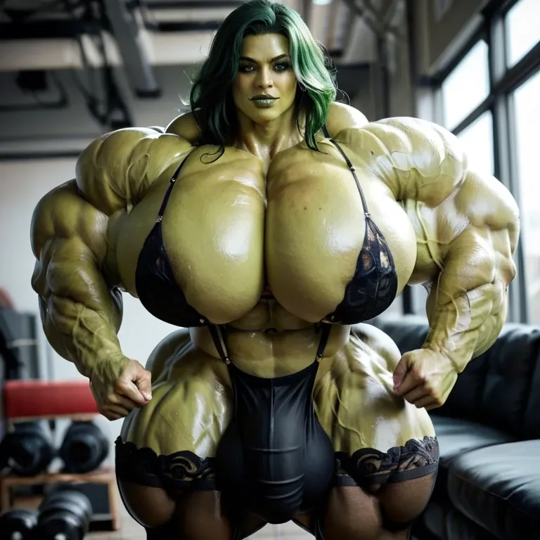 She hulk, hyper massive muscles female, hyper gigantic massive muscles, massive muscles, hyper gigantic muscles, hyper gigant muscles, hyper giant muscles, hyper muscle tank, nude pectorales, lingerie stockings, futa bigger cock bulge