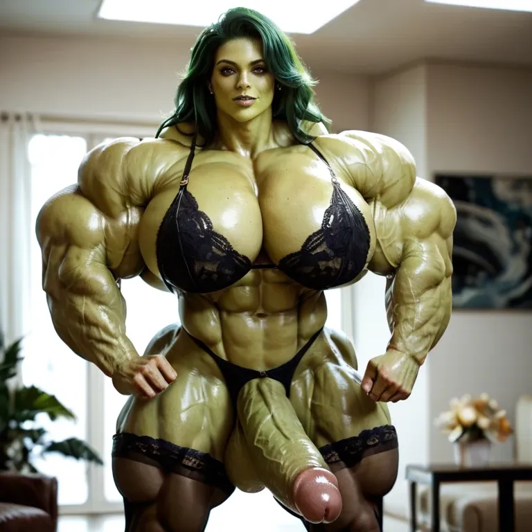 She hulk, hyper massive muscles female, hyper gigantic massive muscles buffet, massive muscles, hyper gigantic muscles, hyper gigant muscles, hyper giant muscles, hyper muscle tank, nude pectorales, lingerie stockings, futa bigger cock