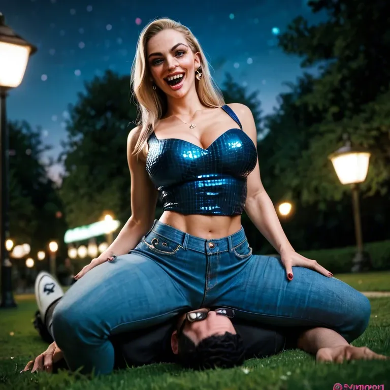 Crazy Nerd Female , nerd clothes, night park, femdom, pants, facesitting