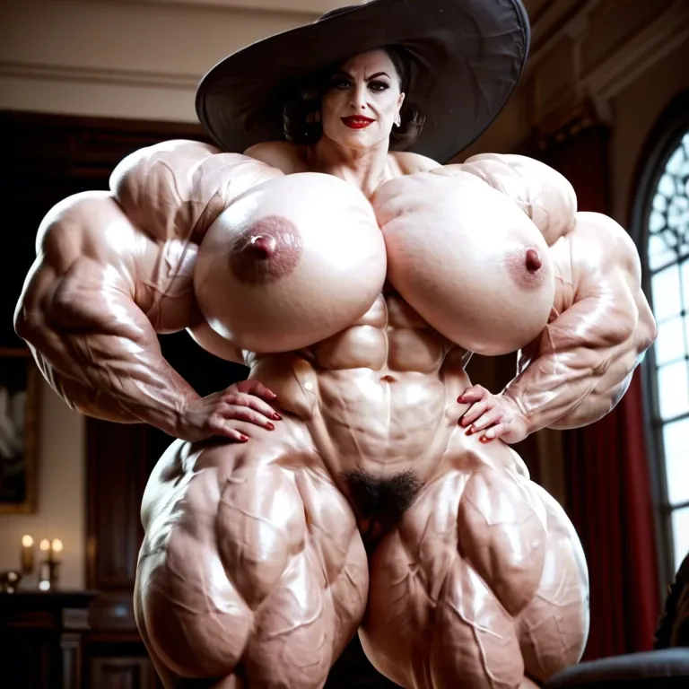 alcina dimitrescu, hyper massive muscles female, massive muscles, hyper gigantic massive muscles, massive muscles, hyper gigantic muscles, hyper gigant muscles, hyper giant muscles, hyper muscle tank, nude pectorales, hairy pussy, lingerie stockings