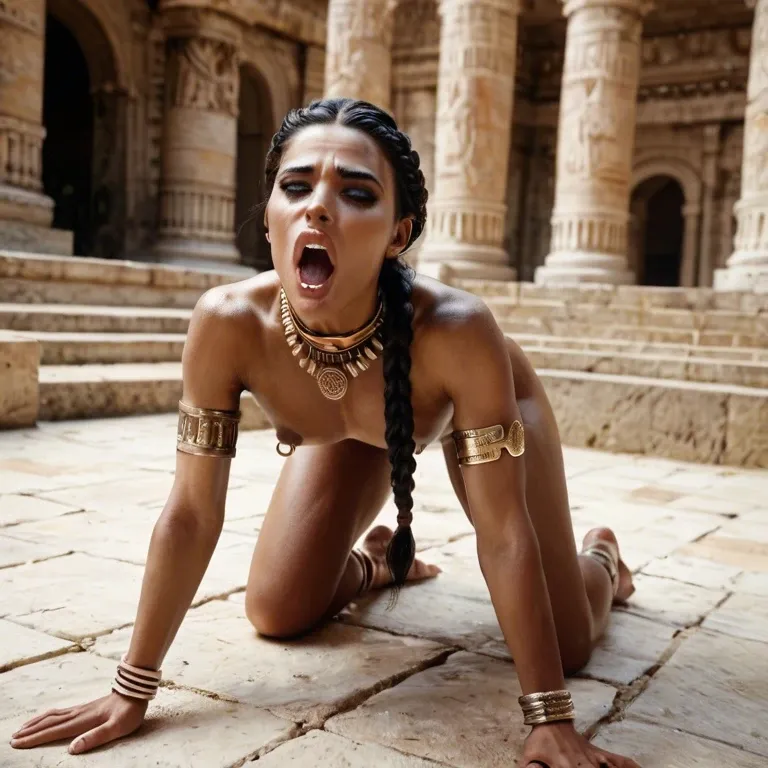 Ancient Greece, Greek girl, teen, teenager, petite, flat chest, large areolas, puffy nipples, nipple rings, necklace, armlets, braided black hair, screaming orgasm, on all fours, fucked from behind, vinyard