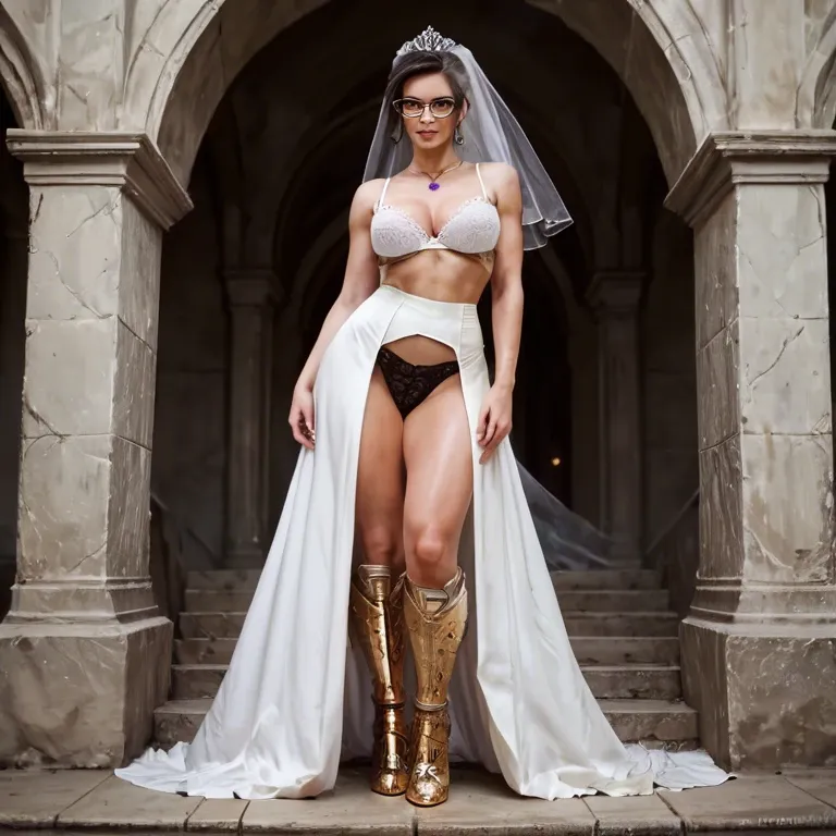 1girl,solo, , , , artificial eye,arms,perky breast,large hips,purple necklace, underpants,gold anklets,glasses,black panties,armored boots, undress,laces,bridal veil,lace bra,ballet shoes, showering, public park, medieval tavern, multiple dildos, very detailed, dim light, rapunzel waifu