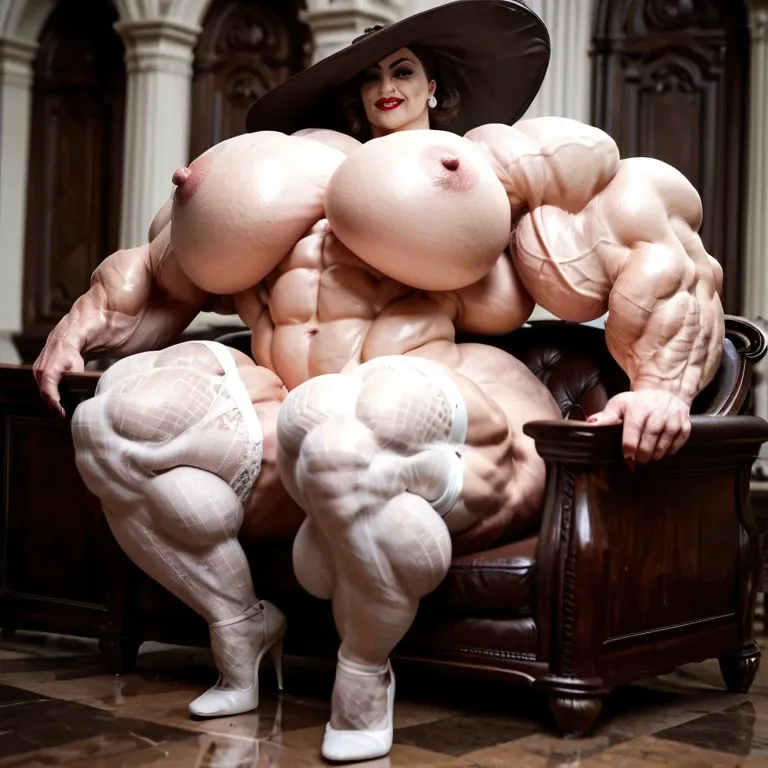 alcina dimitrescu, hyper massive muscles female, massive muscles, hyper gigantic massive muscles, massive muscles, hyper gigantic muscles, hyper gigant muscles, hyper giant muscles, hyper muscle tank, nude pectorales, lingerie stockings, gaped pussy, home