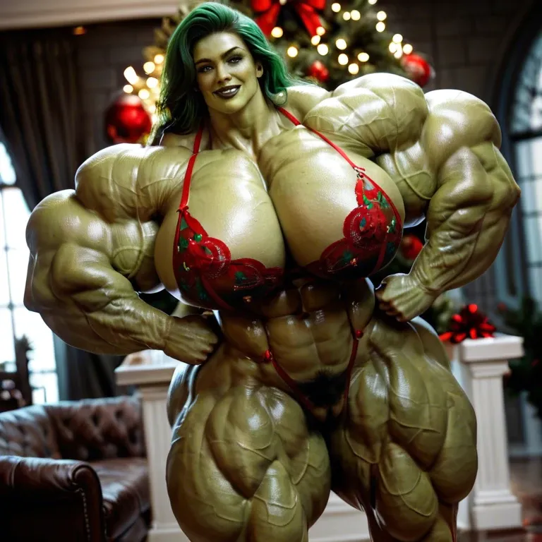 She hulk, hyper massive muscles female, massive muscles, hyper gigantic massive muscles, massive muscles, hyper gigantic muscles, hyper gigant muscles, hyper giant muscles, hyper muscle tank, nude pectorales, hairy pussy, lingerie Christmas, home