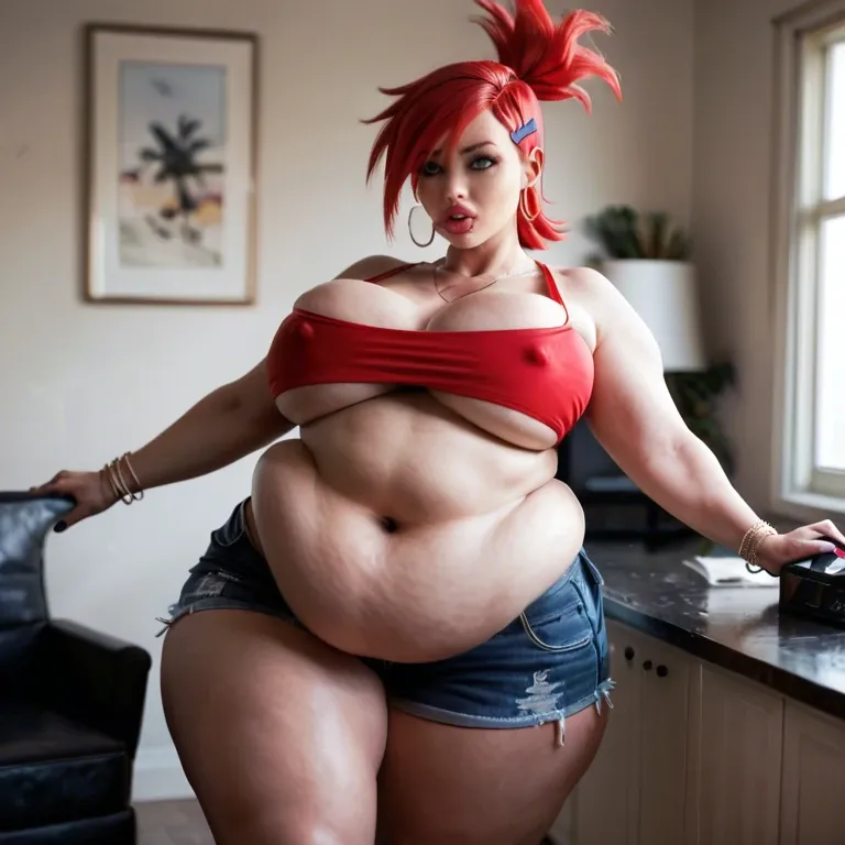 (realistic), Frankie Foster (Foster's Home for Imaginary Friends), hyper bimbo lips, obese, weight gain, fat