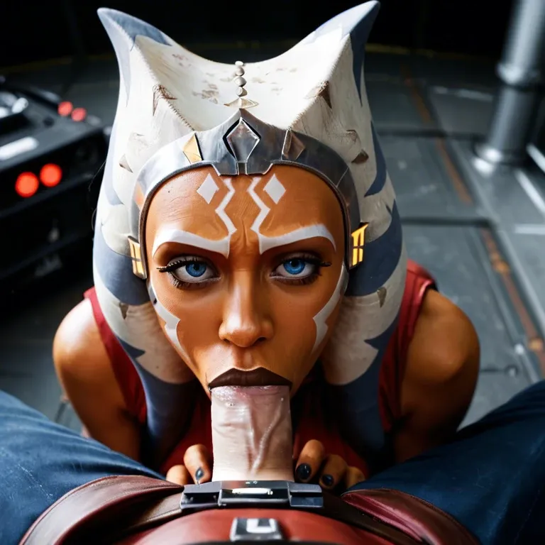 Ahsoka Tano, pov blowjob, fully clothed costume, clone wars, sci-fi, battle, dynamic camera angle