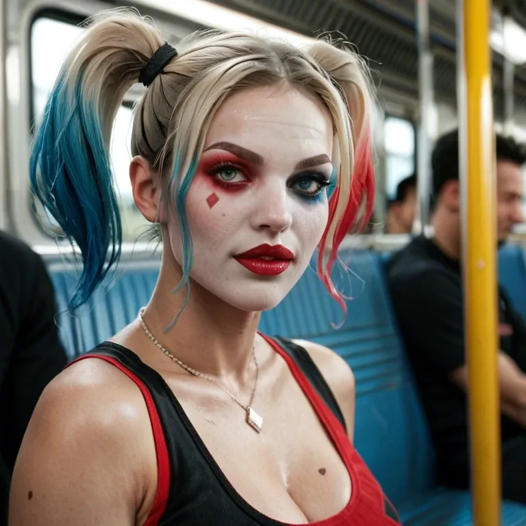 Harley Quinn on a dirty subway train