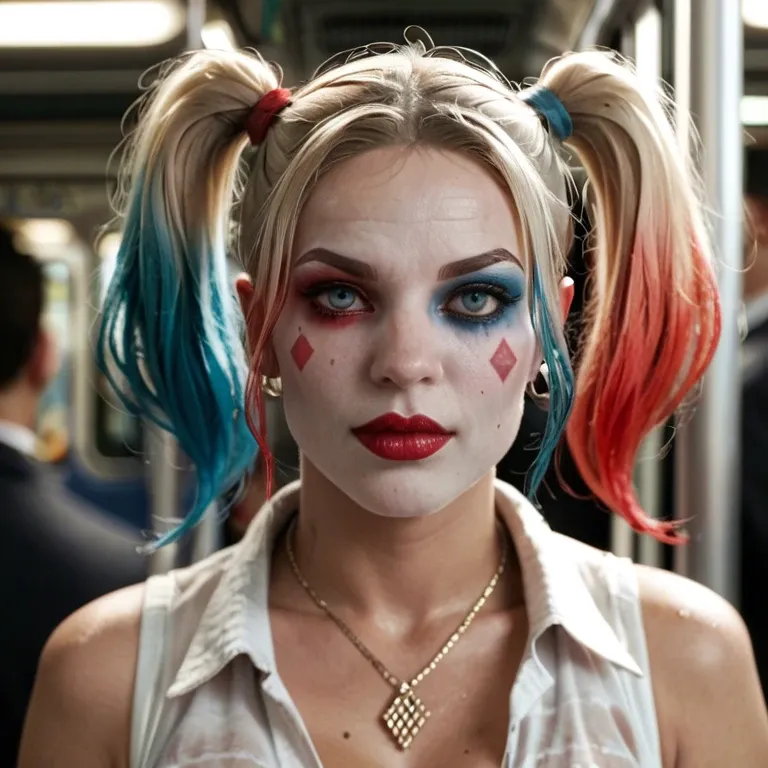 Harley Quinn on a dirty subway train