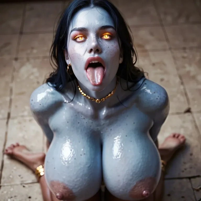 1girl,solo, , , , glowing eyes,shiny tongue,detail areola,sexy babe,kissing neck, light freckles,gold anklets,huge breast,shot from above,deep blue skin, arching back,correct hands,boob areola,breasts,wrinkled skin, leggings,knee socks,legs tied,pull wet bra,gothic boots, t-shirt,laces,gloves,blue panties,high heels, couch, forest, cyberpunk, tifa lockhart, jasmine, dynamic pov