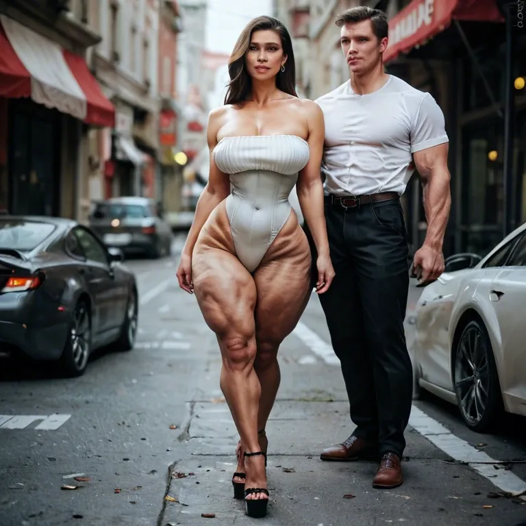 1girl,1boy, , , , cheek bulge,high heels,huge boobs,narrow waist,shoulders, dimples,cellulite arms,perky boobs,covered navel,broad shoulders, lips parted,extra arms,big perky boobs,on back,off shoulders, slit skirt,gold anklets,circle glasses,maroon bodysuit,white sneakers, barbie doll, alley, medieval theme, android 18, western cartoon, well-lit, princess peach, spider-gwen