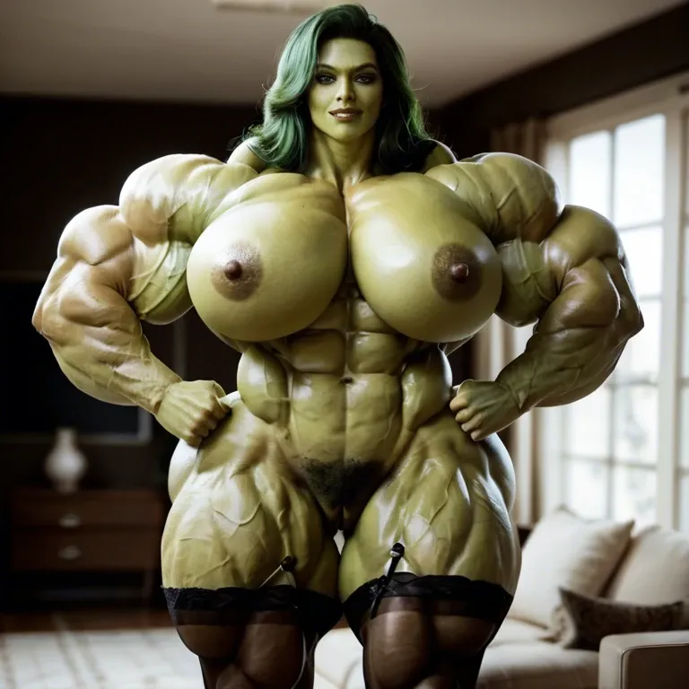 She hulk, hyper massive muscles female, massive muscles, hyper gigantic muscles, hyper gigant muscles, hyper giant muscles, hyper muscle tank, nude pectorales, big Hairy pussy, lingerie stockings, gaped pussy, home futa