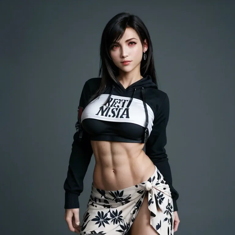 Tifa Lockhart, cropped hoodie, sarong