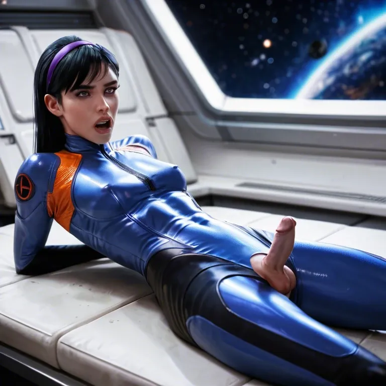 spaceship, sex room, trap, micro penis, cut crotch tight blue suit, Violet Parr, hopeless, forced, submissive, broken mind, lying, anal creampie