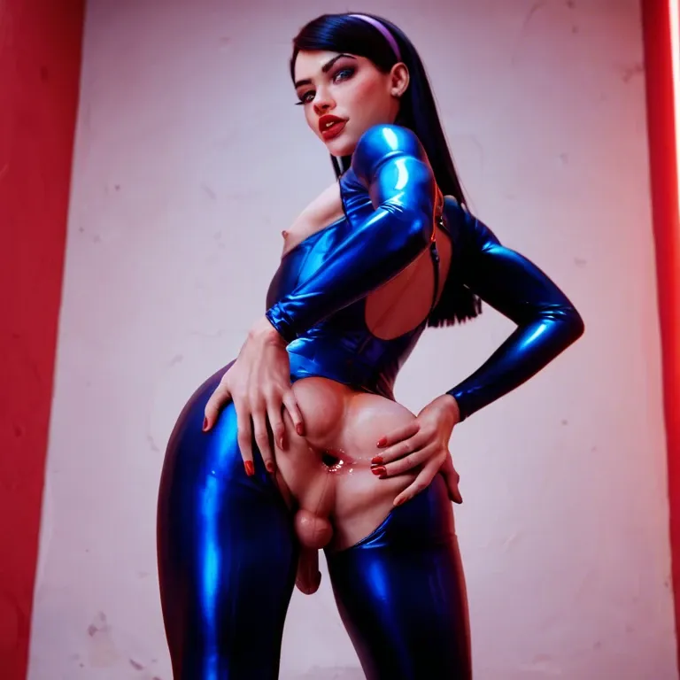 trap, micro penis, cutout groin tight blue suit, Violet Parr, broken mind, submissive, spread ass, whore, red neon room, red walls