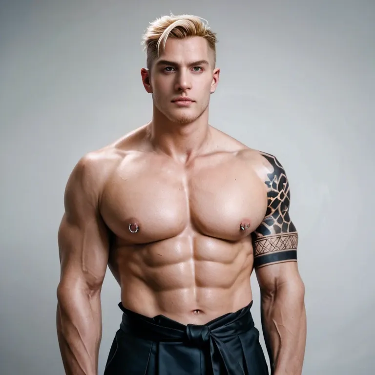 (photo-realistic,ultra realistic 8k CG:1.2),perfect artwork,delicate pattern, Caucasian Sumari, black hakama outfit, ninja, Japanese sword, muscular male, dragon tattoos, nipple piercing , blonde hair, full view, extremely Long Large Erect Massive Cock erection  ------------------------------- (silk Ribbon in front,thin cloth:1.3),earrings,filigree,detached sleeves,wide sleeves,  ------------------------------- (horizon,longView,distant,Leaves and plant in front:1.2),(dark background:1.2), -------------------------------  (hair ornament,forehead mark,cowboy shot,silver trim,high ponytail, metal trim,bra,see-through:1.3),(dark sky:1.3),  standing in dojo